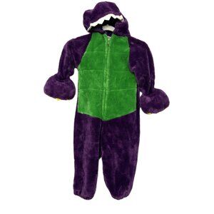 * VTG Purple Green Dinosaur Y2K Plush Costume Battat w/ Hood 1999 Size 4-5